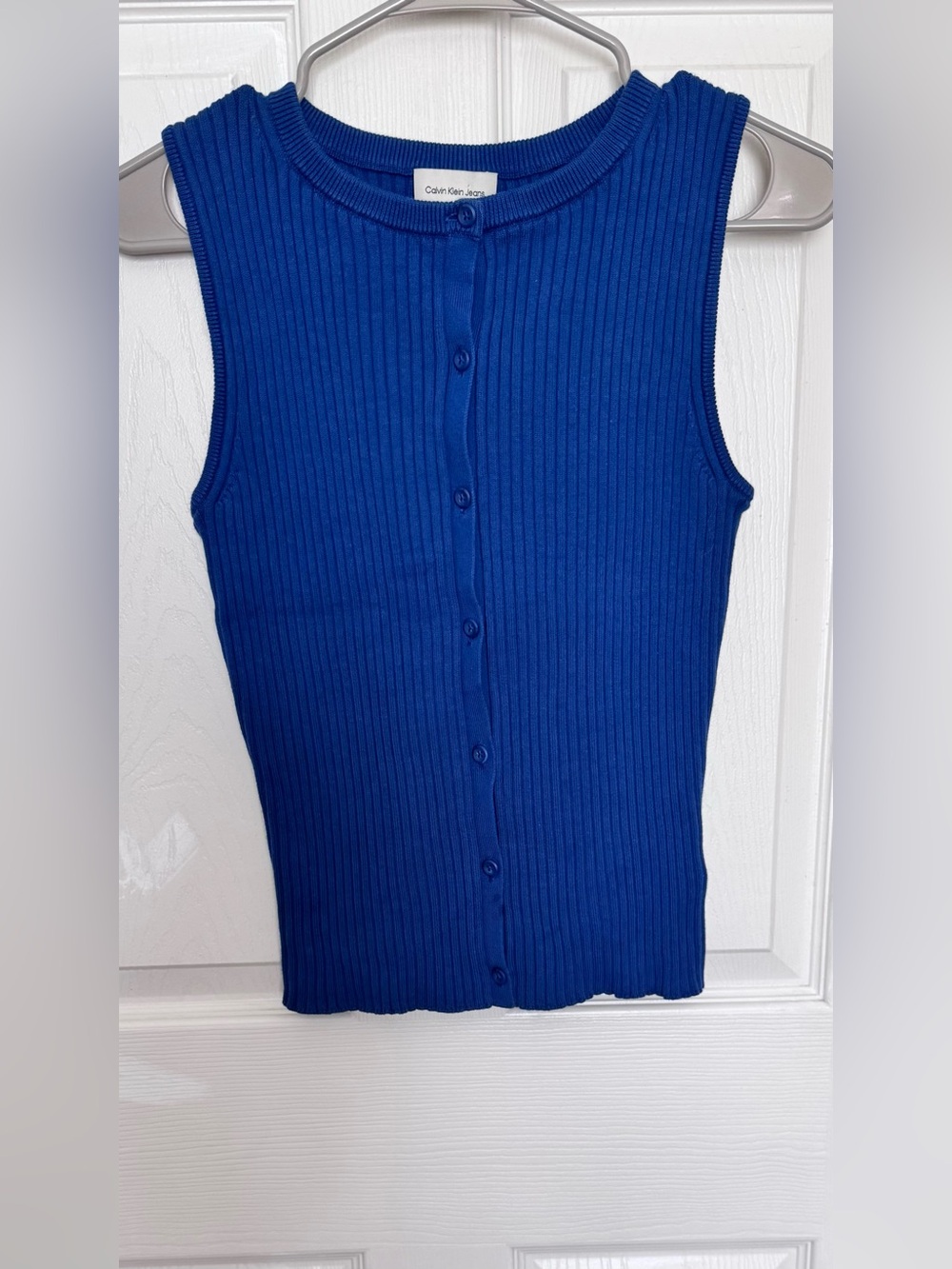 Calvin Klein Jeans Ribbed Knit Button-Front Tank Top Blue